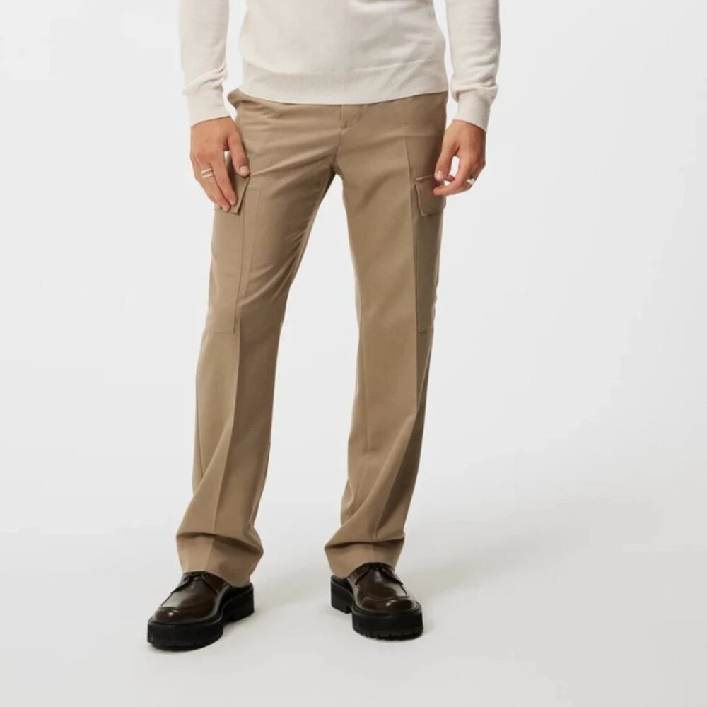 J Lindeberg Haij Virgin Wool/Poly Tan Cargo Pants Men's EU 48 Actual Waist 34"